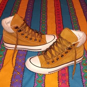 Converse All Star Tan Sherpa Wool Shoes Sneakers Chuck Taylor High Top